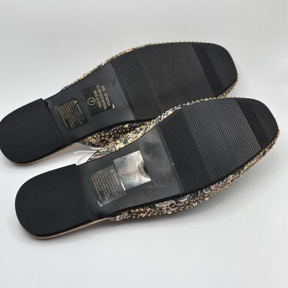 Ambla Embellished Paisley Mule Flats Women's Size 7 Gold Studded Slip-On Loafers - Picture 4 of 7